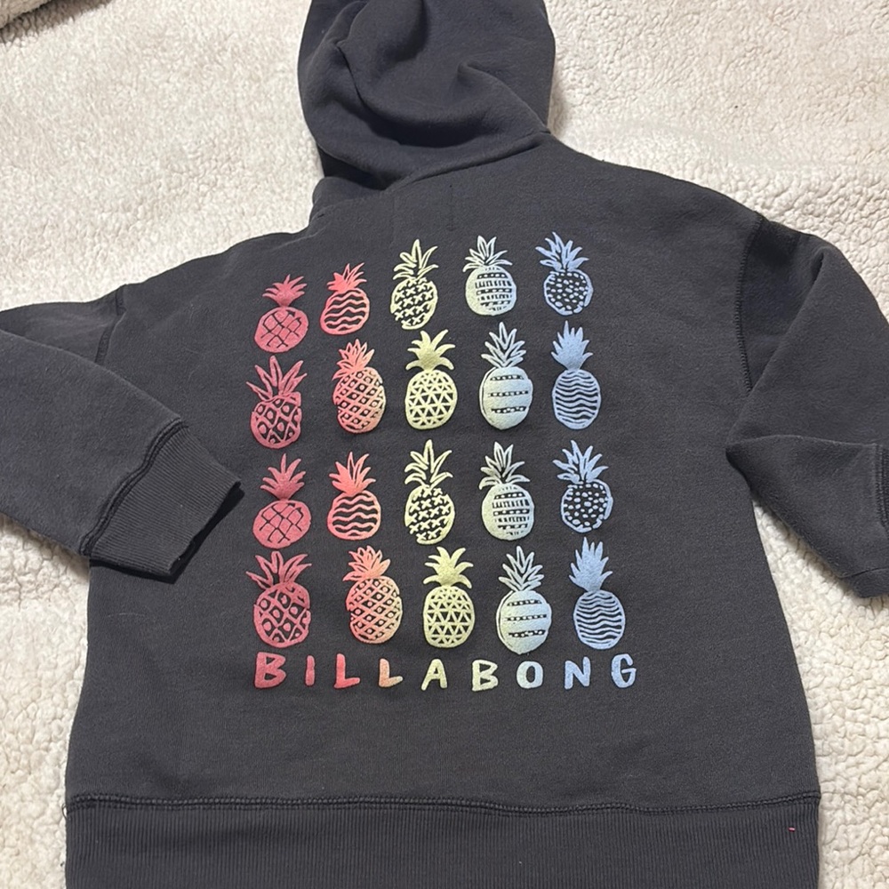 Billabong Black and Red Hoodie with Colorful Pineapple Graphic